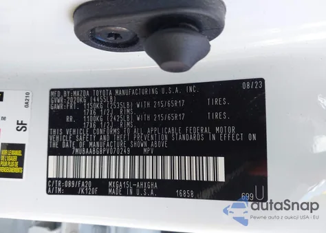 2023 Toyota Corolla Cross Le z USA, uszkodzony, nr VIN 7MUBAABG8PV070249